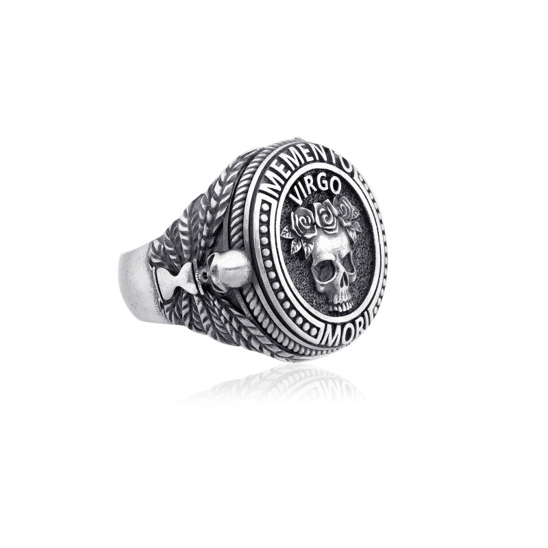 virgo zodiac skull ring side view