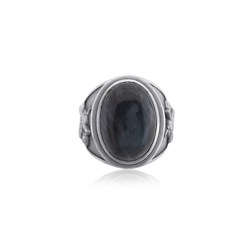 Wolf Face Labradorite Ring top view