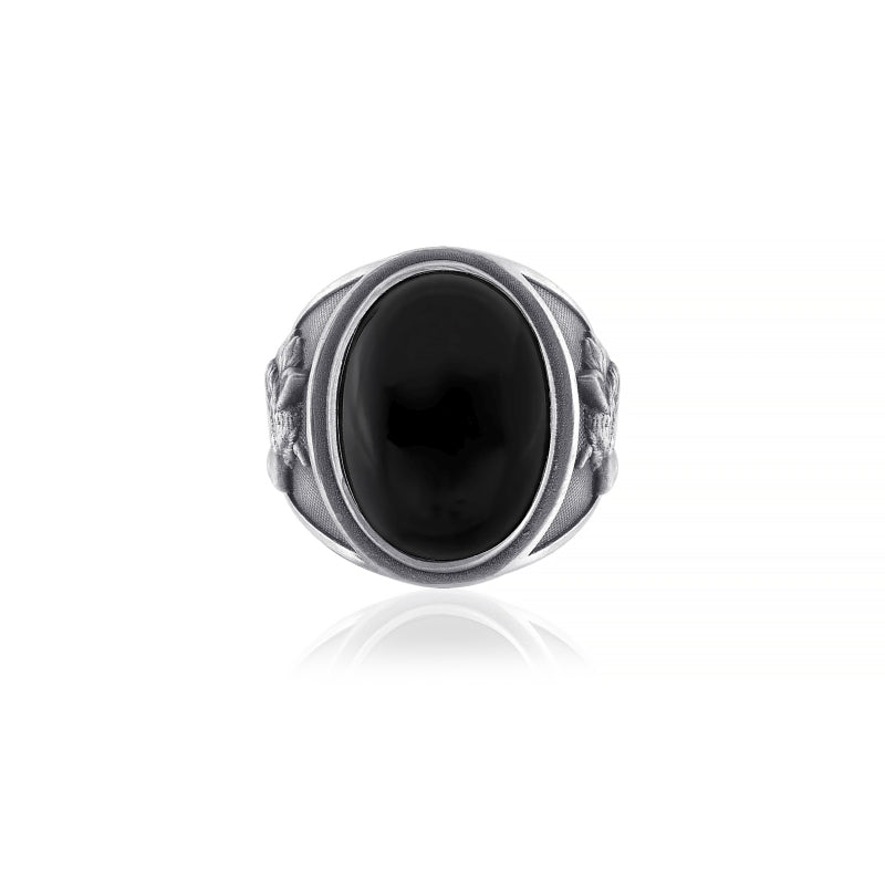 Wolf Face Onyx Ring