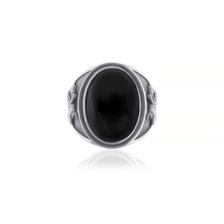 Wolf Face Onyx Ring