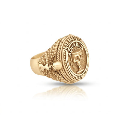 Aquarius Zodiac Skull Ring