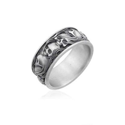 Skull and Smoke Band Ring