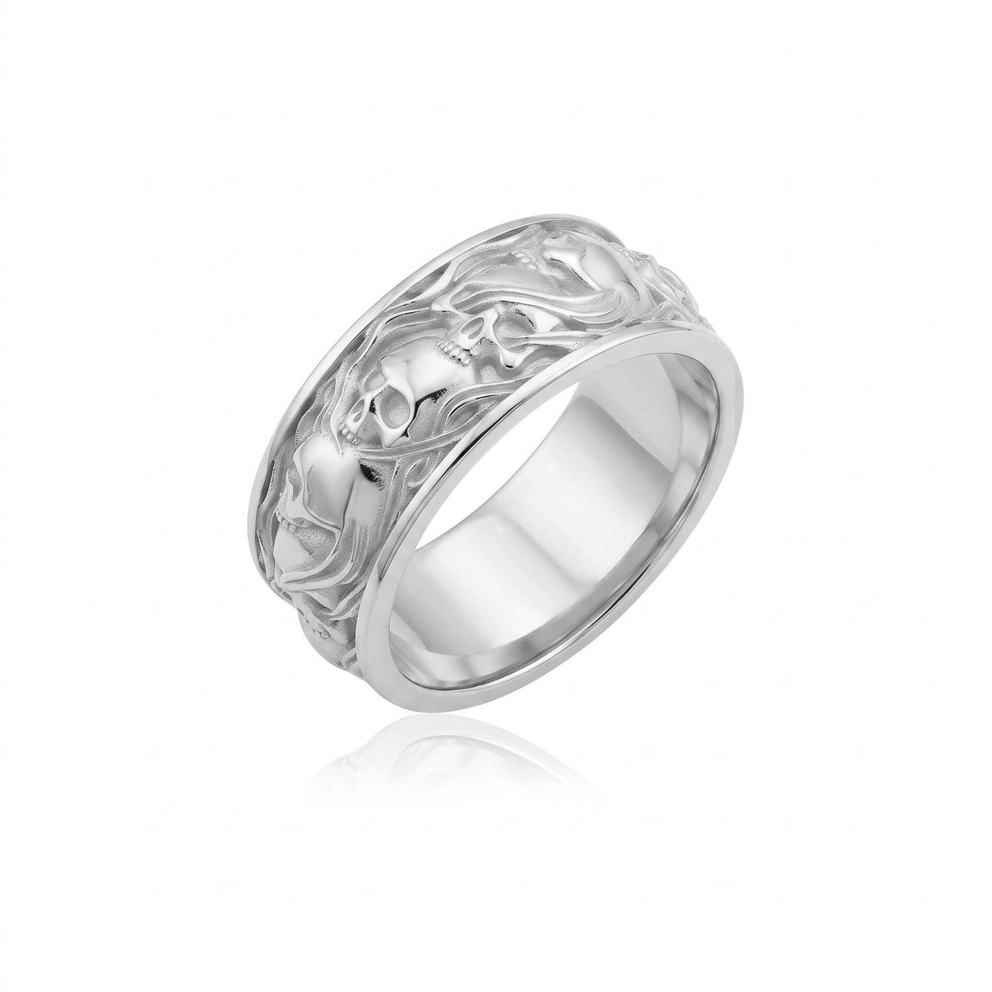 Skull and Smoke Band Ring