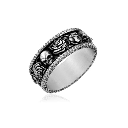 Skull and Rose Band Ring