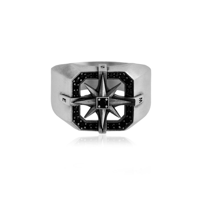 Compass Star Silver Signet Ring