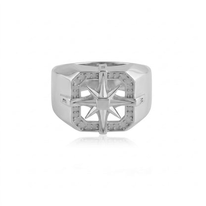 Compass Star Silver Signet Ring