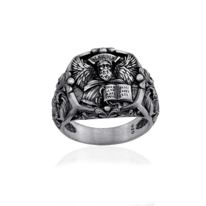 Saint Matthew Angel Silver Ring