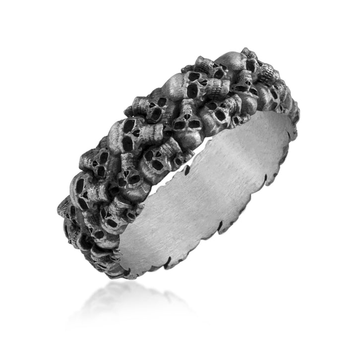 Ossuary Skull Band Ring in 925 sterling silver oxidized, alternate angle 1