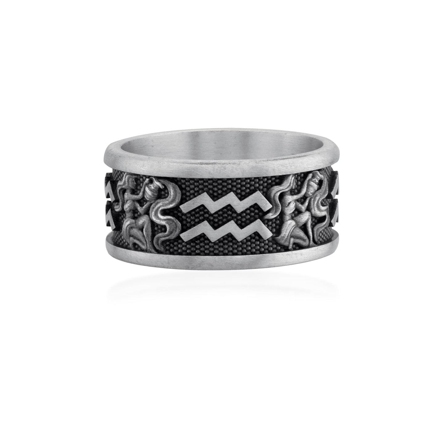 Aquarius Zodiac Silver Band Ring