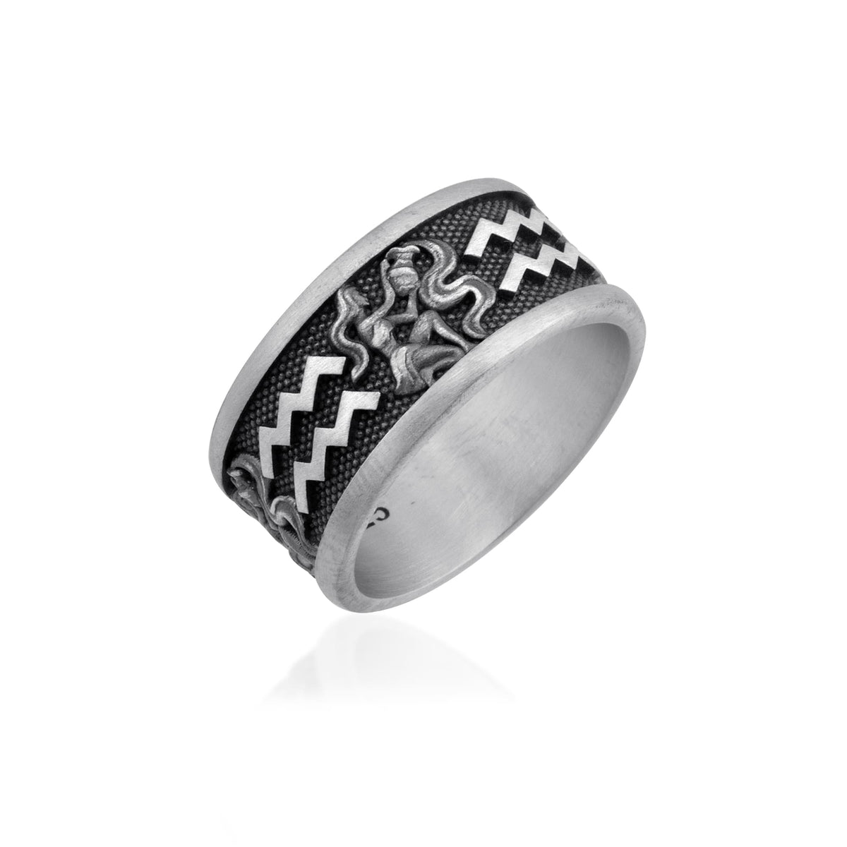 Aquarius Zodiac Silver Band Ring