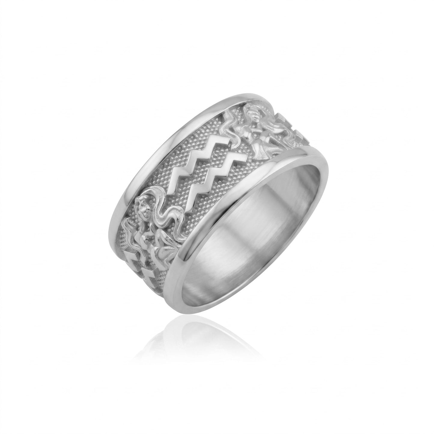Aquarius Zodiac Silver Band Ring