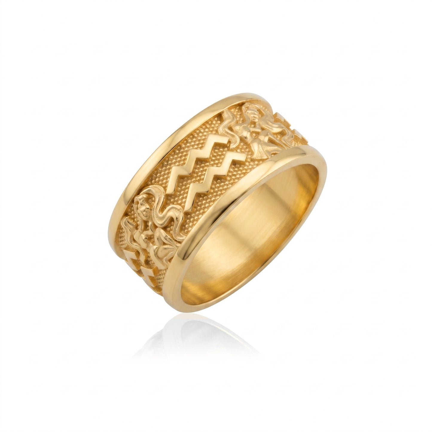 Aquarius Zodiac Silver Band Ring
