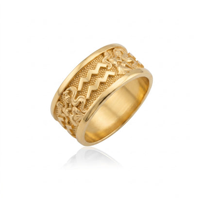 Aquarius Zodiac Silver Band Ring