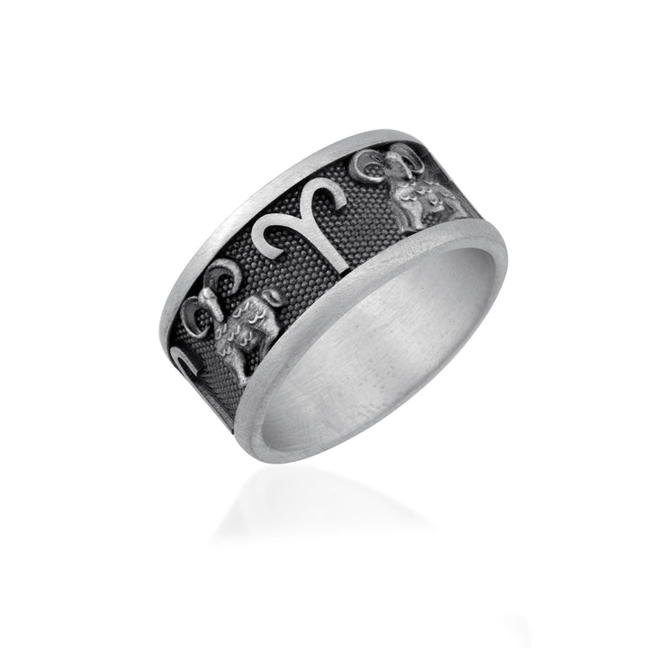 Aries Zodiac Silver Band Ring