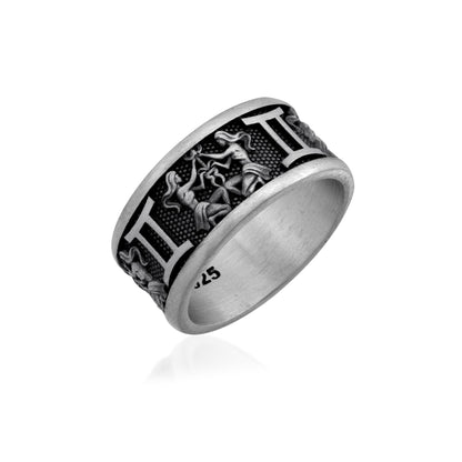 Gemini Zodiac Silver Band Ring