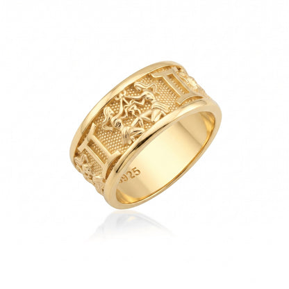 Gemini Zodiac Silver Band Ring