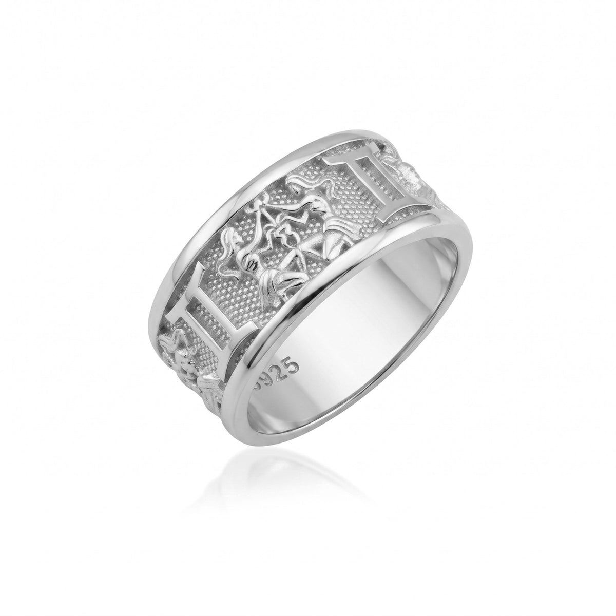 Gemini Zodiac Silver Band Ring