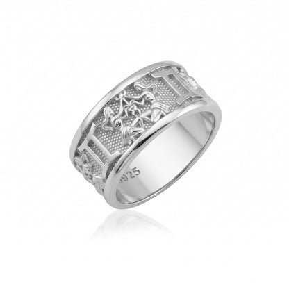 Gemini Zodiac Silver Band Ring