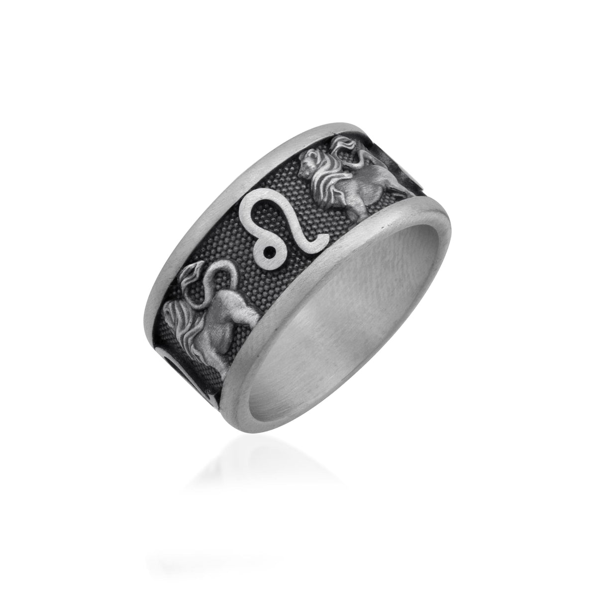 Leo Zodiac Silver Band Ring