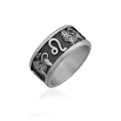 Leo Zodiac Silver Band Ring