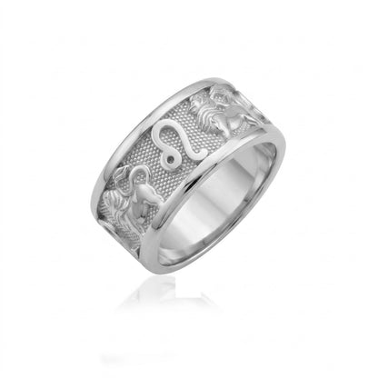 Leo Zodiac Silver Band Ring