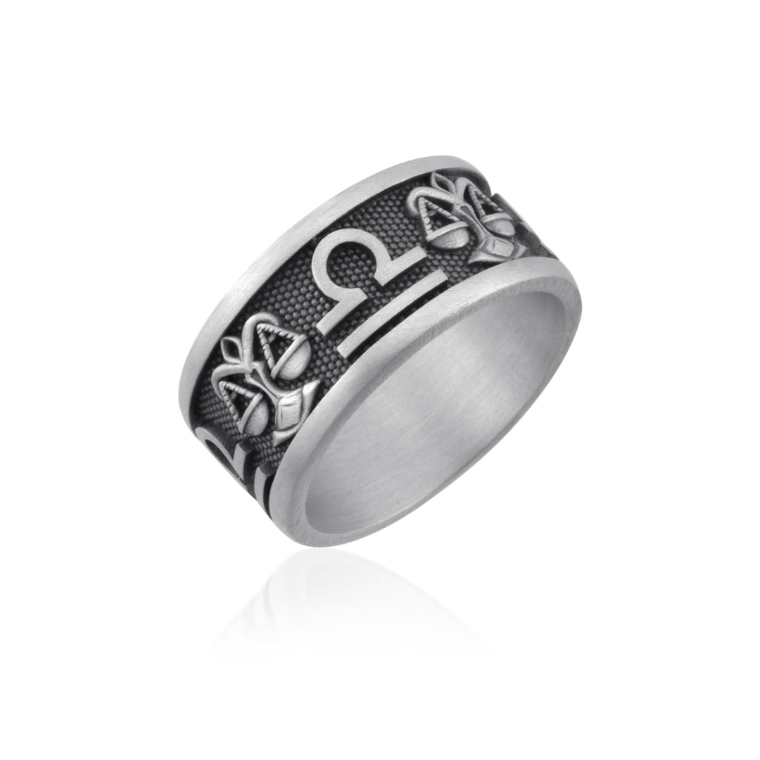 Libra Zodiac Silver Band Ring