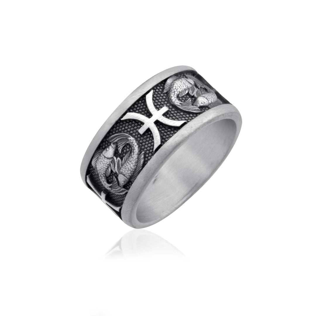 Pisces Zodiac Silver Band Ring