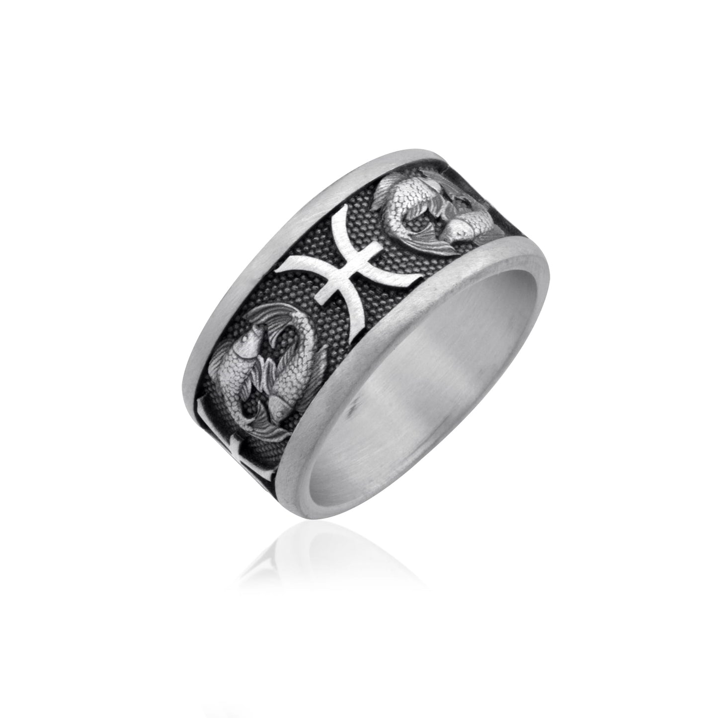 Pisces Zodiac Silver Band Ring