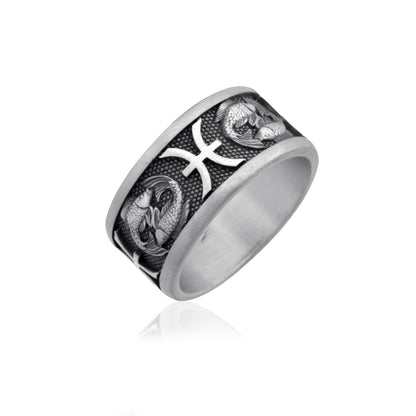 Pisces Zodiac Silver Band Ring