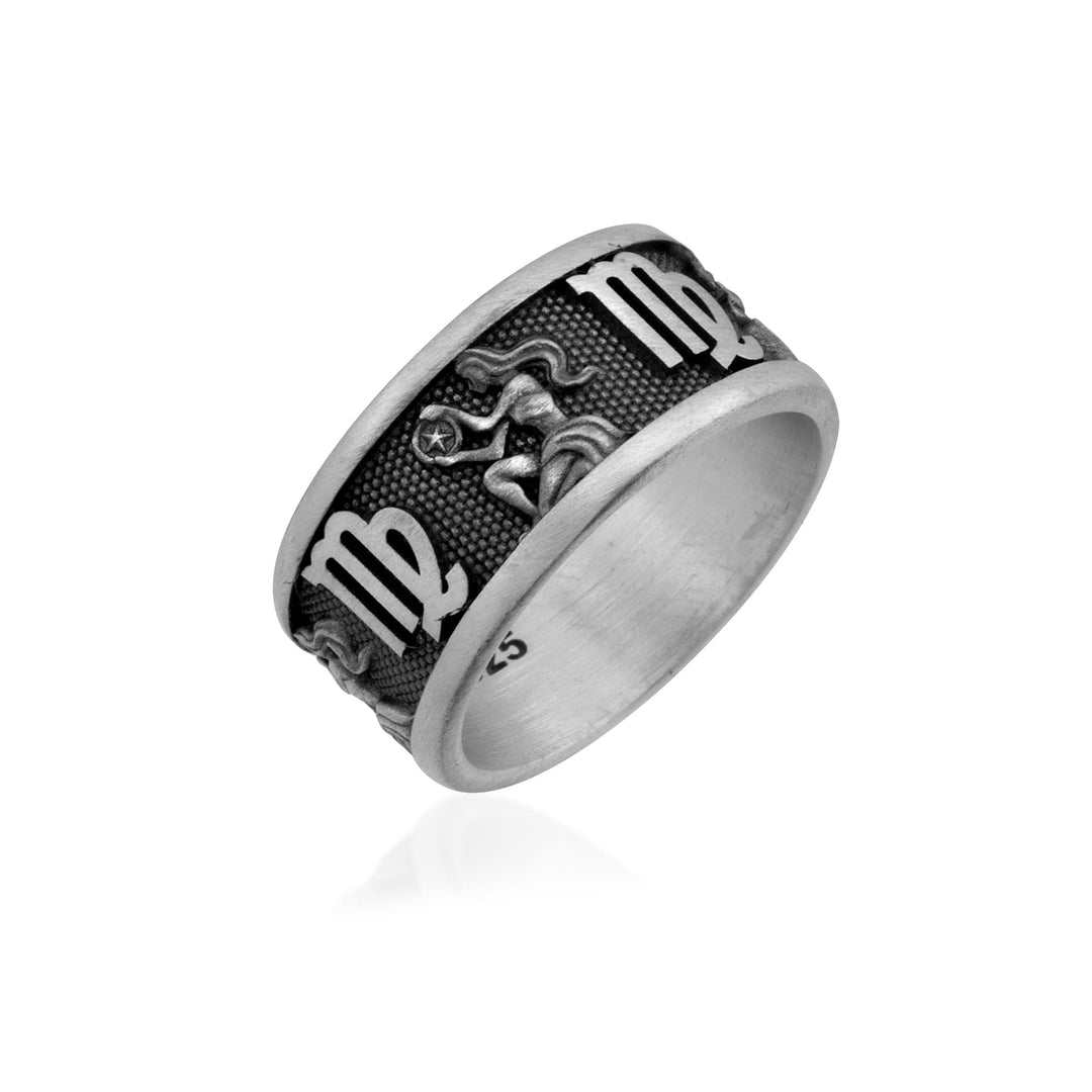 Virgo Zodiac Silver Band Ring