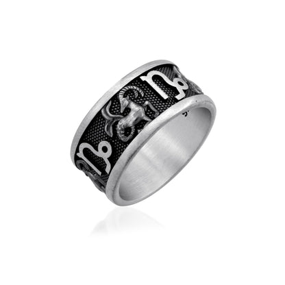 Capricorn Zodiac Silver Band Ring
