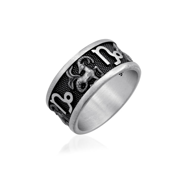 Capricorn Zodiac Silver Band Ring