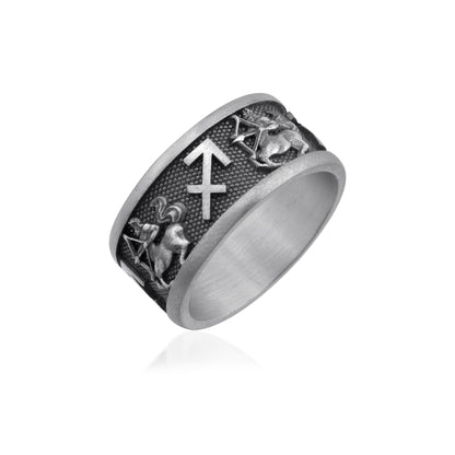 Sagittarius Zodiac Silver Band Ring