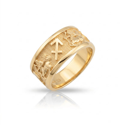 Sagittarius Zodiac Silver Band Ring