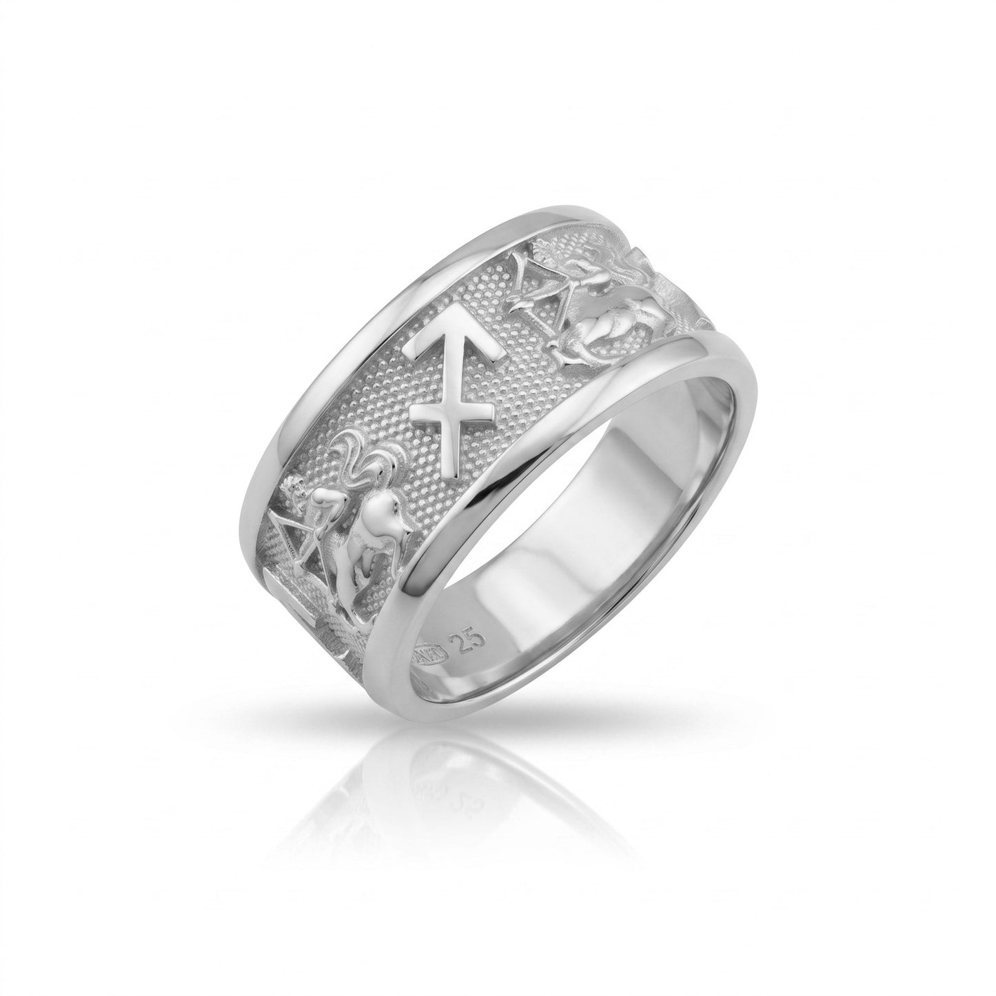 Sagittarius Zodiac Silver Band Ring