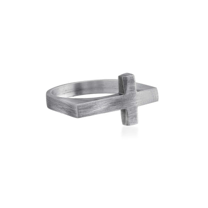 Minimal Cross Silver Ring
