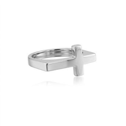 Minimal Cross Silver Ring