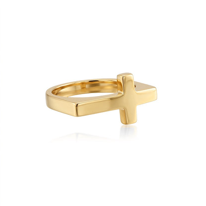 Minimal Cross Silver Ring