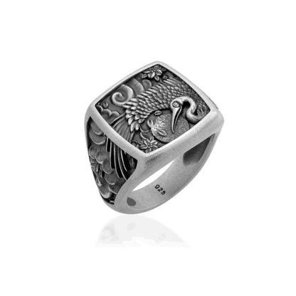 Sacred Crane Signet Ring