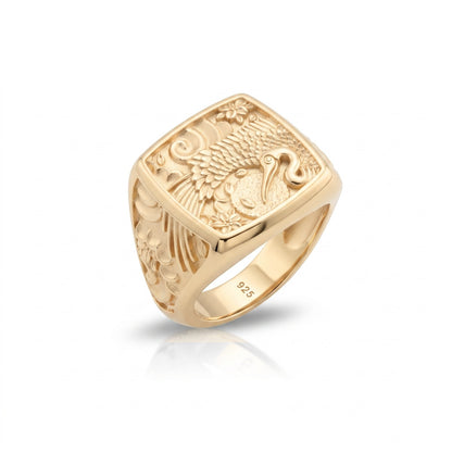 Sacred Crane Signet Ring