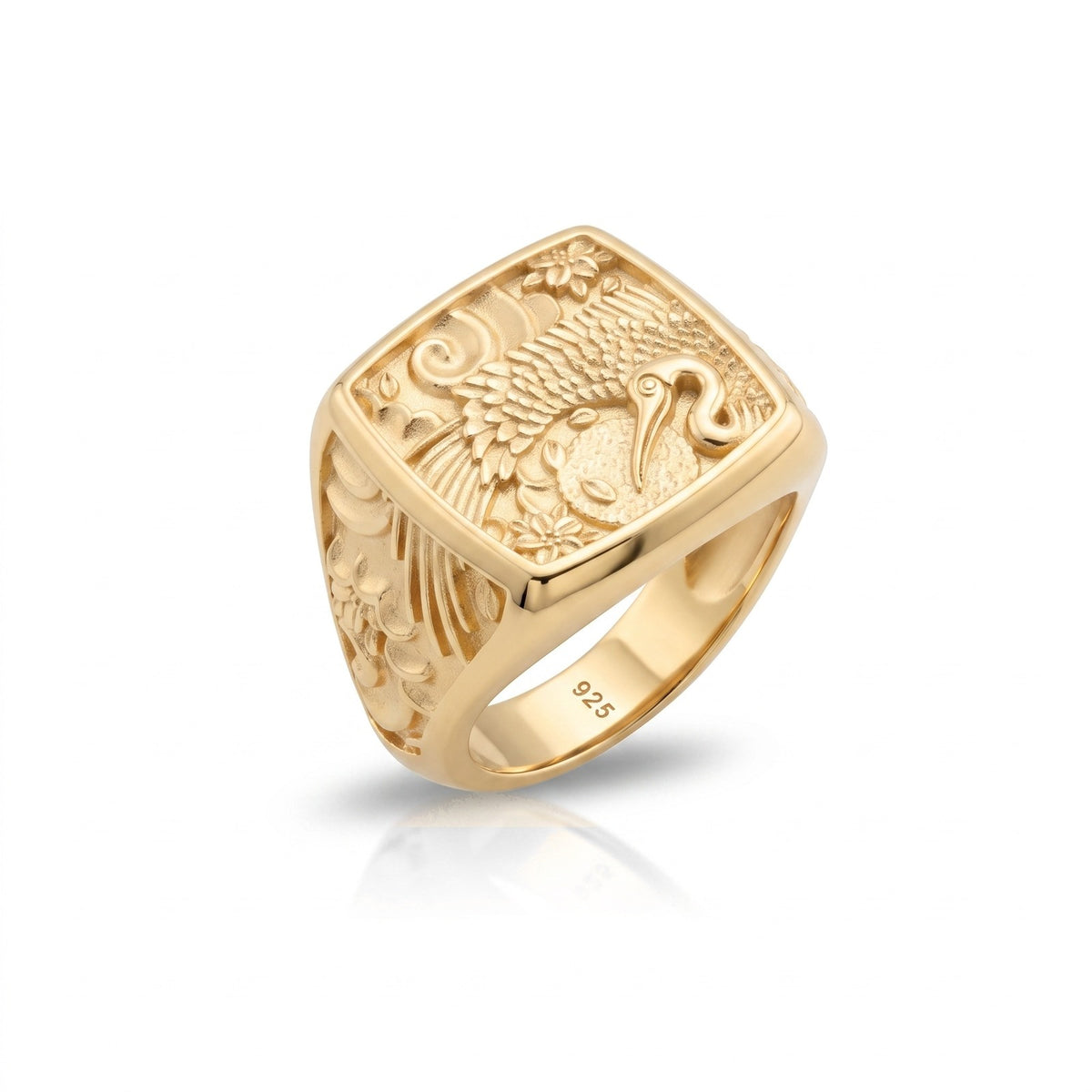 Sacred Crane Signet Ring