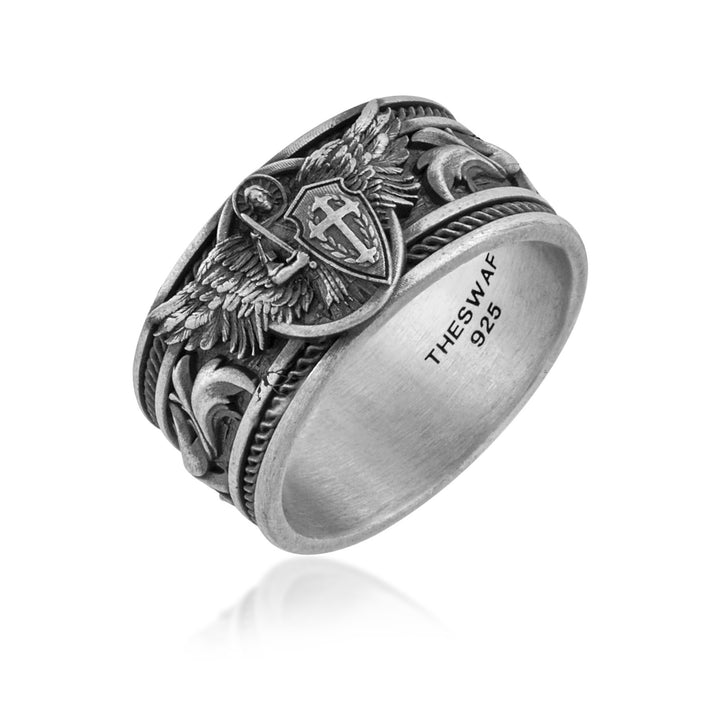 Crusader Guardian Band Ring in 925 sterling silver oxidized, alternate angle 1