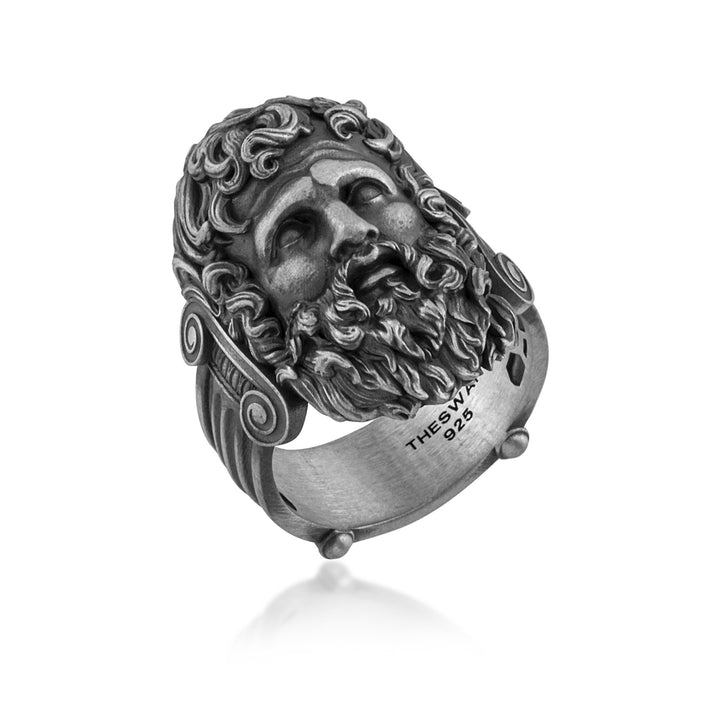 Olympian Sage Portrait Ring in 925 sterling silver oxidized, alternate angle 1