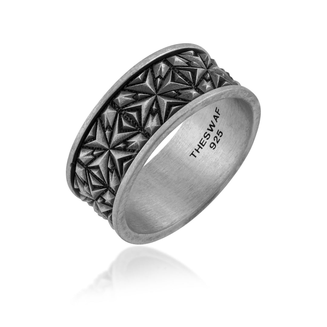 Celestial Facet Star Band Ring in 925 sterling silver oxidized, alternate angle 1