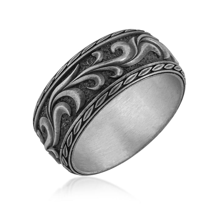 Ocean Scrollwork Band Ring in 925 sterling silver oxidized, alternate angle 1