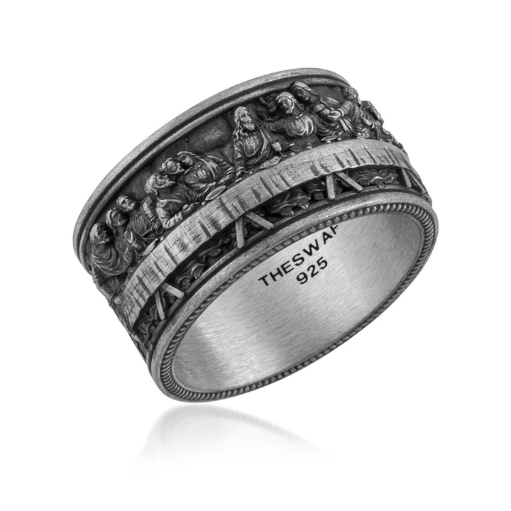 Last Supper Panorama Band Ring in 925 sterling silver oxidized, alternate angle 1