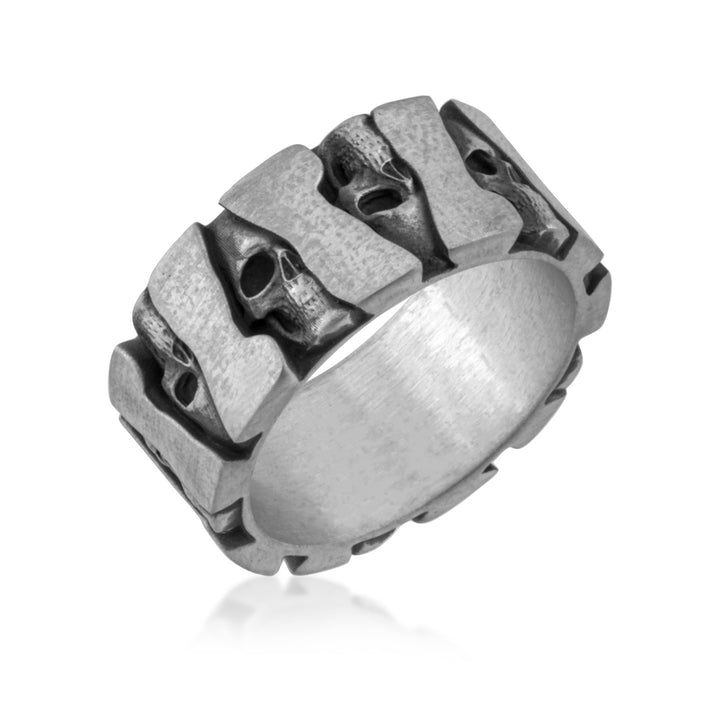 Skull Bastion Band Ring in 925 sterling silver oxidized, alternate angle 1