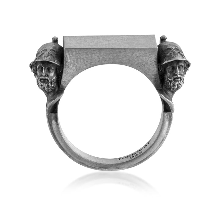 Ancient Guardians Blank Signet Ring in 925 sterling silver oxidized, alternate angle 1