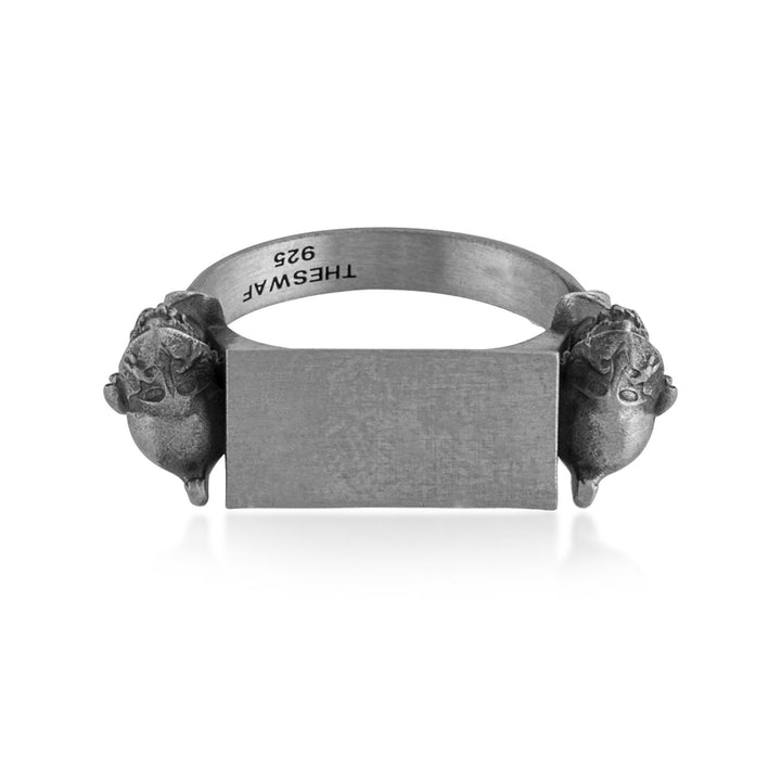 Ancient Guardians Blank Signet Ring in 925 sterling silver oxidized, alternate angle 2