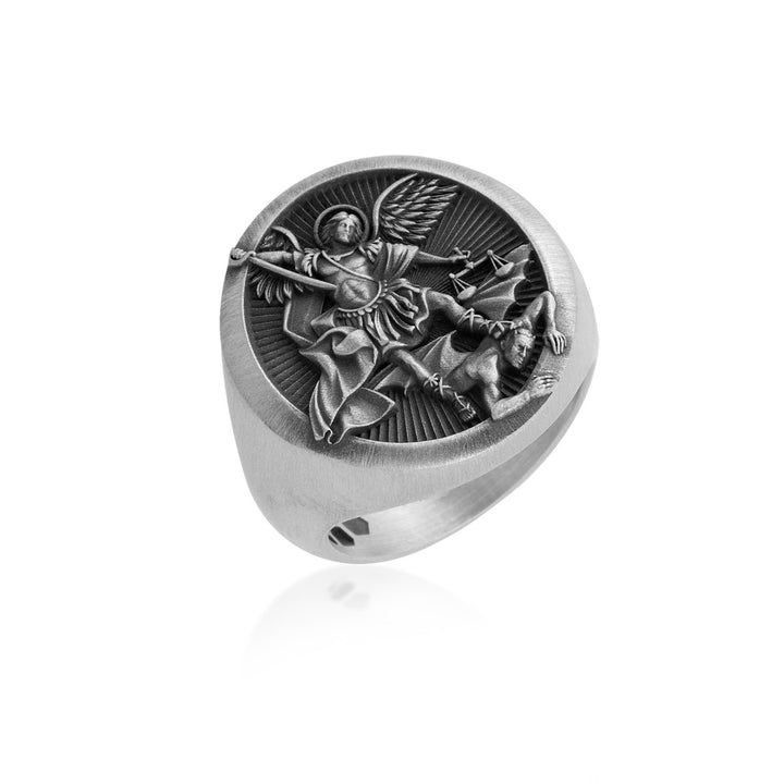 Saint Michael Sword and Scales Signet Ring